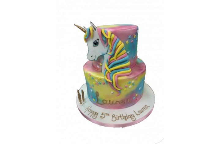 Multicoloured Unicorn Tiered Cake